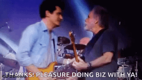 Two Men Playing Guitars Thanks Pleasure Doing Biz With Ya GIF