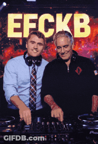 Two Men Playing Music In Front Of Efleckb Sign GIF
