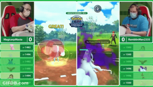 Two Men Playing Pokemon Go One Wearing Mask GIF