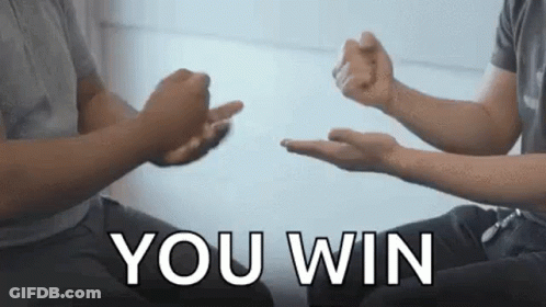 Two Men Playing Rock Paper Scissors Saying You Win GIF