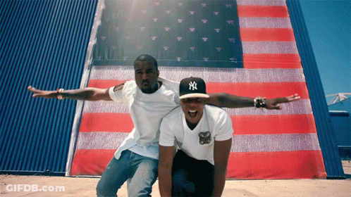 Two Men Posing With American Flag And NY Hat GIF