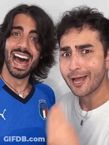 Two Men Posing With Italia Shirt GIF