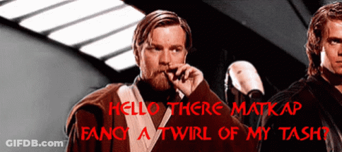 Two Men Saying Hello There Matkap Fancy A Twirl Of My Tash GIF