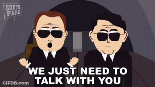 Two Men Saying We Just Need To Talk With You GIF
