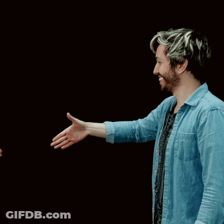 Two Men Shaking Hands With One Wearing A Shirt That Says Aeropostale GIF