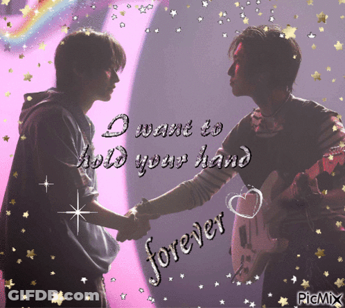 Two Men Shaking Hands With The Words " I Want To Hold Your Hand Forever " Above Them GIF