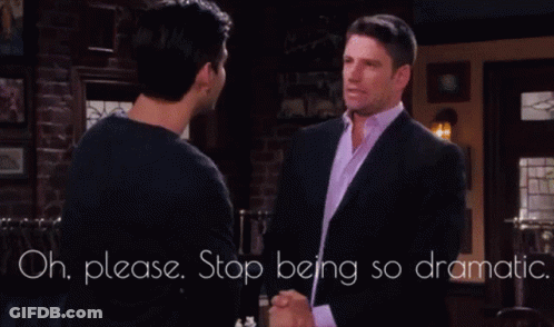 Two Men Shaking Hands With The Words Oh Please Stop Being So Dramatic Written Below Them GIF
