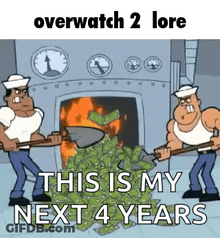 Two Men Shoveling Money Into Fireplace GIF