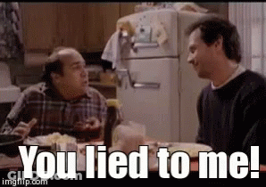 Two Men Sitting At Table Refrigerator Background Saying You Lied To Me GIF