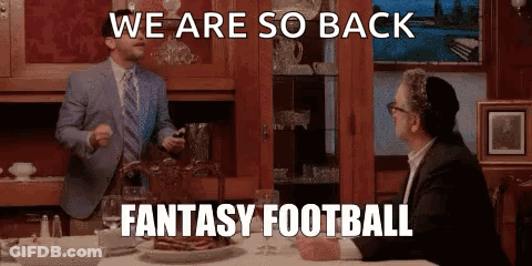 Two Men Sitting At Table With Food Saying We Are So Back Fantasy Football GIF