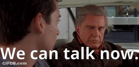Two Men Sitting In Car Saying We Can Talk Now GIF