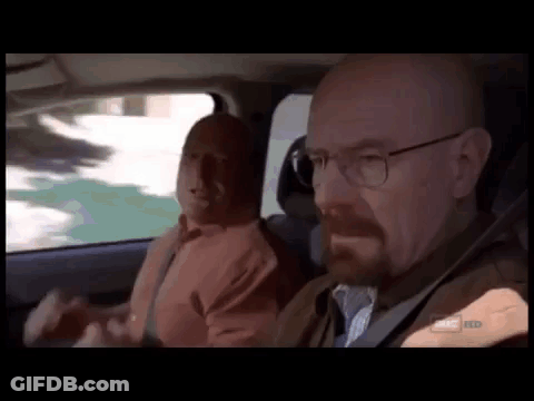Two Men Sitting In Car With Breaking Bad Logo GIF