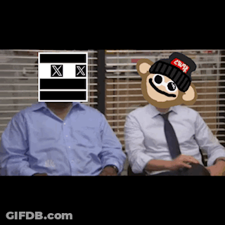 Two Men Sitting Next To Each Other With One Wearing A Hat That Says ' Supreme ' On It GIF
