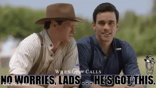 Two Men Sitting Next To Each Other With The Words No Worries Lads He 'S Got This On The Bottom GIF