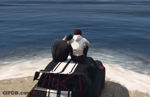 Two Men Sitting On Car Over Ocean GIF