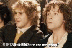 Two Men Sitting One Asking Where They're Going GIF