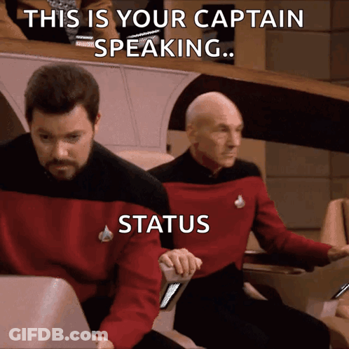 Two Men Sitting This Is Your Captain Speaking Status GIF