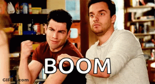 Two Men Sitting With Crossed Arms And Boom GIF