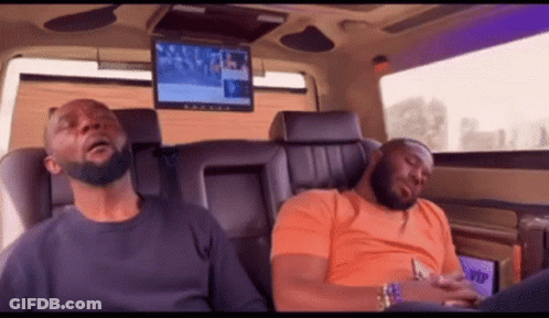 Two Men Sleeping In Back Seat With Ceiling TV GIF