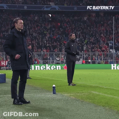 Two Men Stand On A Soccer Field In Front Of A Heineken Ad GIF