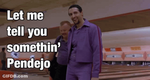 Two Men Standing In A Bowling Alley With The Words Let Me Tell You Somethin ' Pendejo GIF