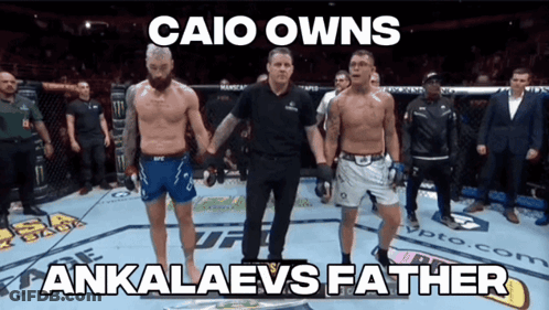 Two Men Standing In A Boxing Ring With The Caption Caio Owns GIF