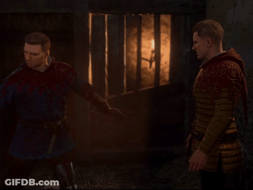 Two Men Standing In Dark Room With Window GIF