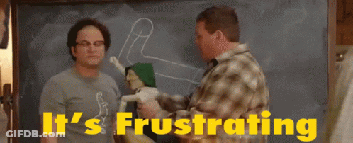 Two Men Standing In Front Of A Blackboard With The Words " It 'S Frustrating " GIF