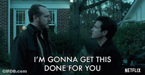 Two Men Standing In Front Of A Brick House With The Words I 'M Gonna Get This Done For You Below Them GIF