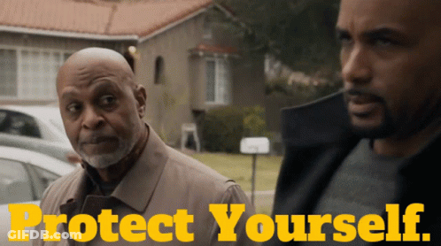 Two Men Standing In Front Of House Saying Protect Yourself GIF