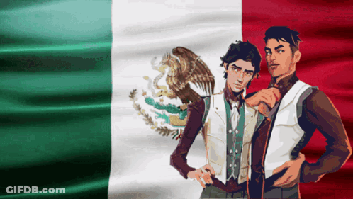 Two Men Standing In Front Of Mexican Flag GIF