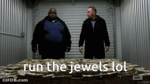 Two Men Standing In Front Of Money Pile Run The Jewels LOL GIF