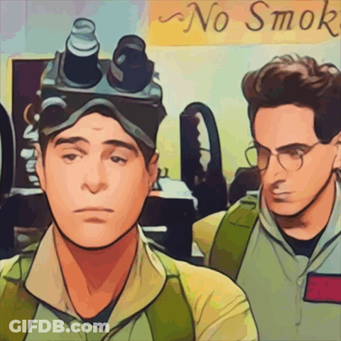 Two Men Standing In Front Of No Smoke Sign GIF