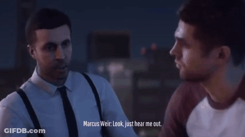 Two Men Standing In Parking Lot At Night GIF