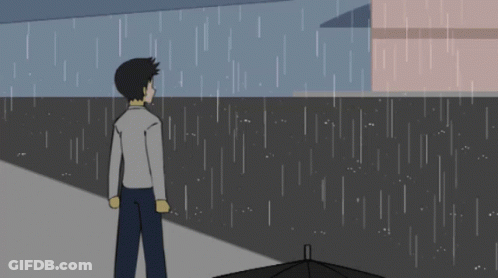 Two Men Standing In Rain With Umbrella GIF