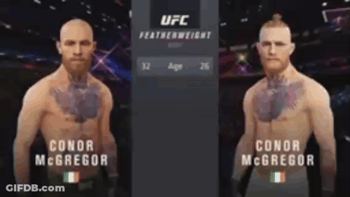 Two Men Standing Near Conor McGregor Sign GIF