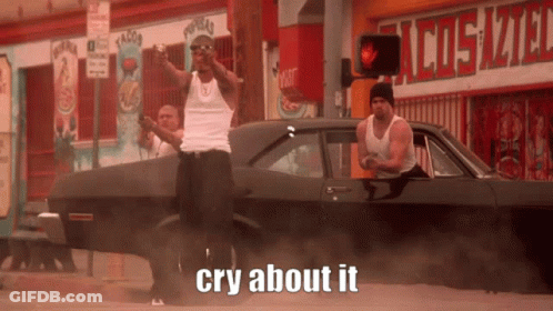 Two Men Standing Next To Car Saying Cry About It GIF