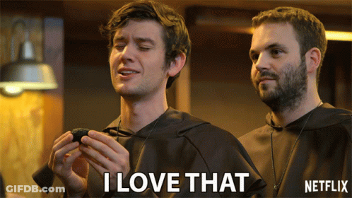 Two Men Standing Next To Each Other One Says I Love That GIF