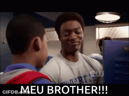 Two Men Standing Next To Each Other One Says Meu Brother GIF
