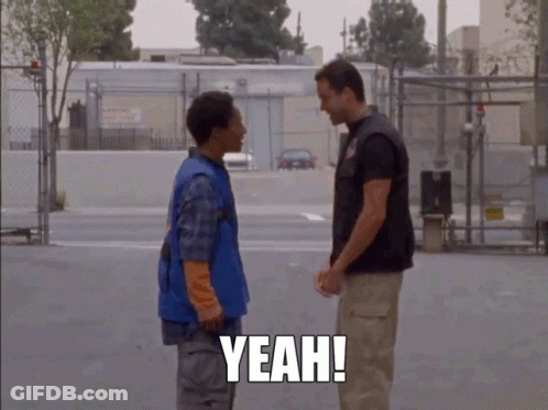Two Men Standing Next To Each Other One Says Yeah GIF