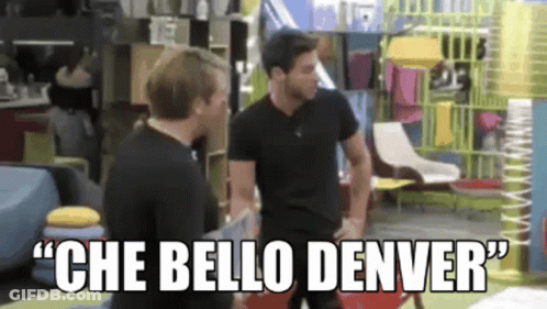 Two Men Standing Next To Each Other Saying Che Bello Denver GIF