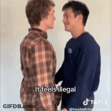 Two Men Standing Next To Each Other Saying It Feels Illegal GIF
