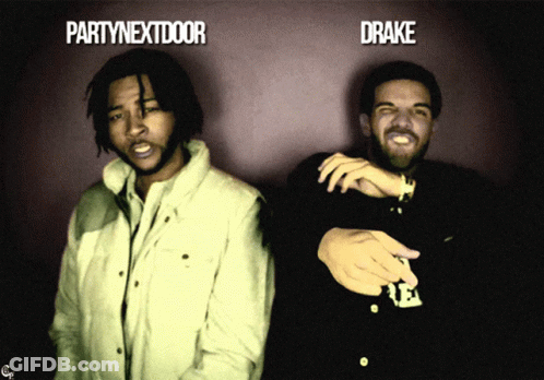 Two Men Standing Next To Each Other With Partynextdoor And Drake Written On The Bottom GIF