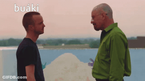 Two Men Standing Next To Each Other With The Word Buaki On The Bottom Right GIF