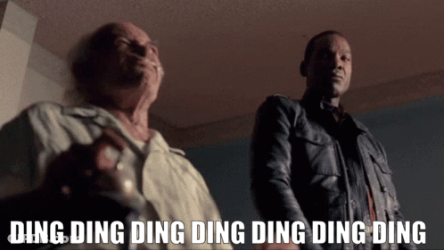 Two Men Standing Next To Each Other With The Words " Ding Ding Ding Ding Ding Ding Ding Ding " GIF