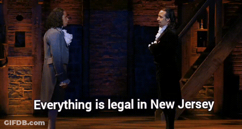 Two Men Standing Next To Each Other With The Words " Everything Is Legal In New Jersey " Below Them GIF