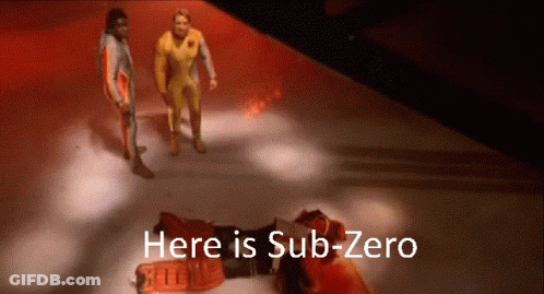 Two Men Standing Next To Each Other With The Words Here Is Sub-Zero Written Below Them GIF