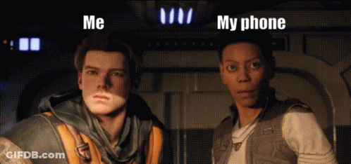 Two Men Standing Next To Each Other With The Words " Me " And " My Phone " On The Bottom GIF