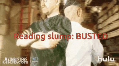 Two Men Standing Next To Each Other With The Words Reading Slump Busted GIF