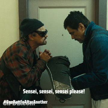 Two Men Standing Next To Each Other With The Words Sensei Sensei Sensei Please Written On The Bottom GIF